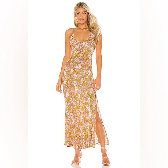 Free People | Dresses | Free People All I Wanted Mustard Yellow Floral Lace  Slip Dress Small | Poshmark